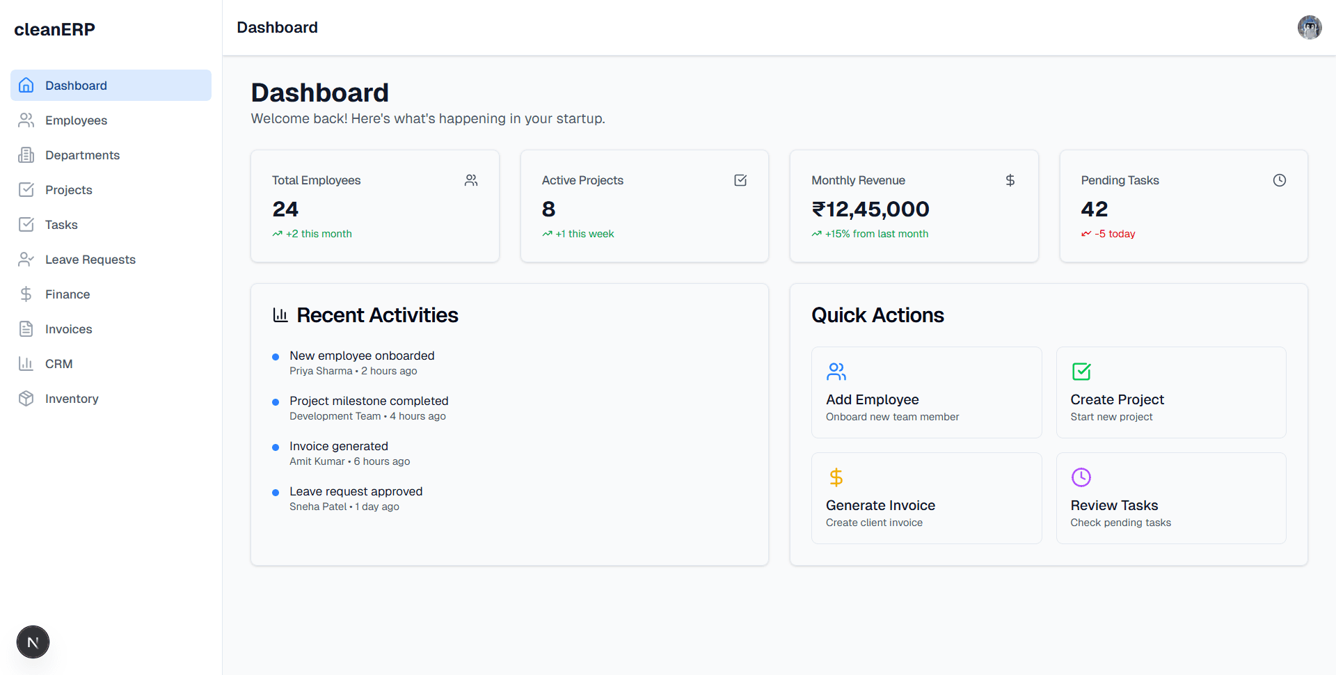 rudrERP Dashboard Demo